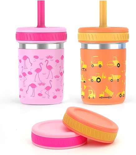 Miniatura 15 de Sursip Vasos infantiles de acero inoxidable con pajitas y tapas, resistentes a derrames, con popote de silicona para batidos, bebidas, aperitivos,