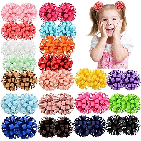 40pcs Baby Girls Bow Elastic Hair Ties 3inches Grosgrain Ribbon Hair Band Ponytail Holder Hair Accessories for Kids Toddlers Cover