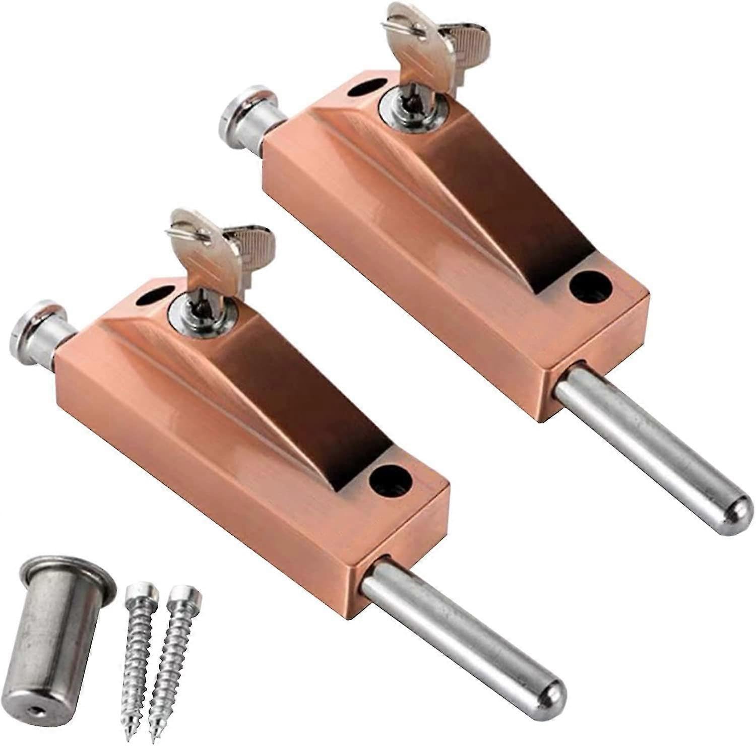 Joyhappst Image Color Aluminum Alloy Glass Door Locks, Floor Bolt, Security Anti-Theft Latch, Revolving Door Latch, 2Pcs
