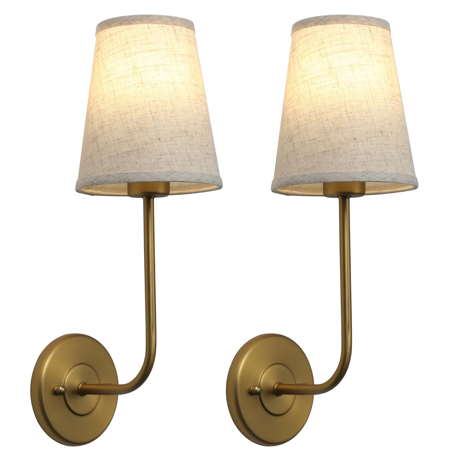 Permo Set of 2 pcs Rustic Vintage Wall Sconce Light Fixture with Flared Funnel Linen Fabric Shade Nightstand Lamps for Bedrooms Bedside Reading (Antique)