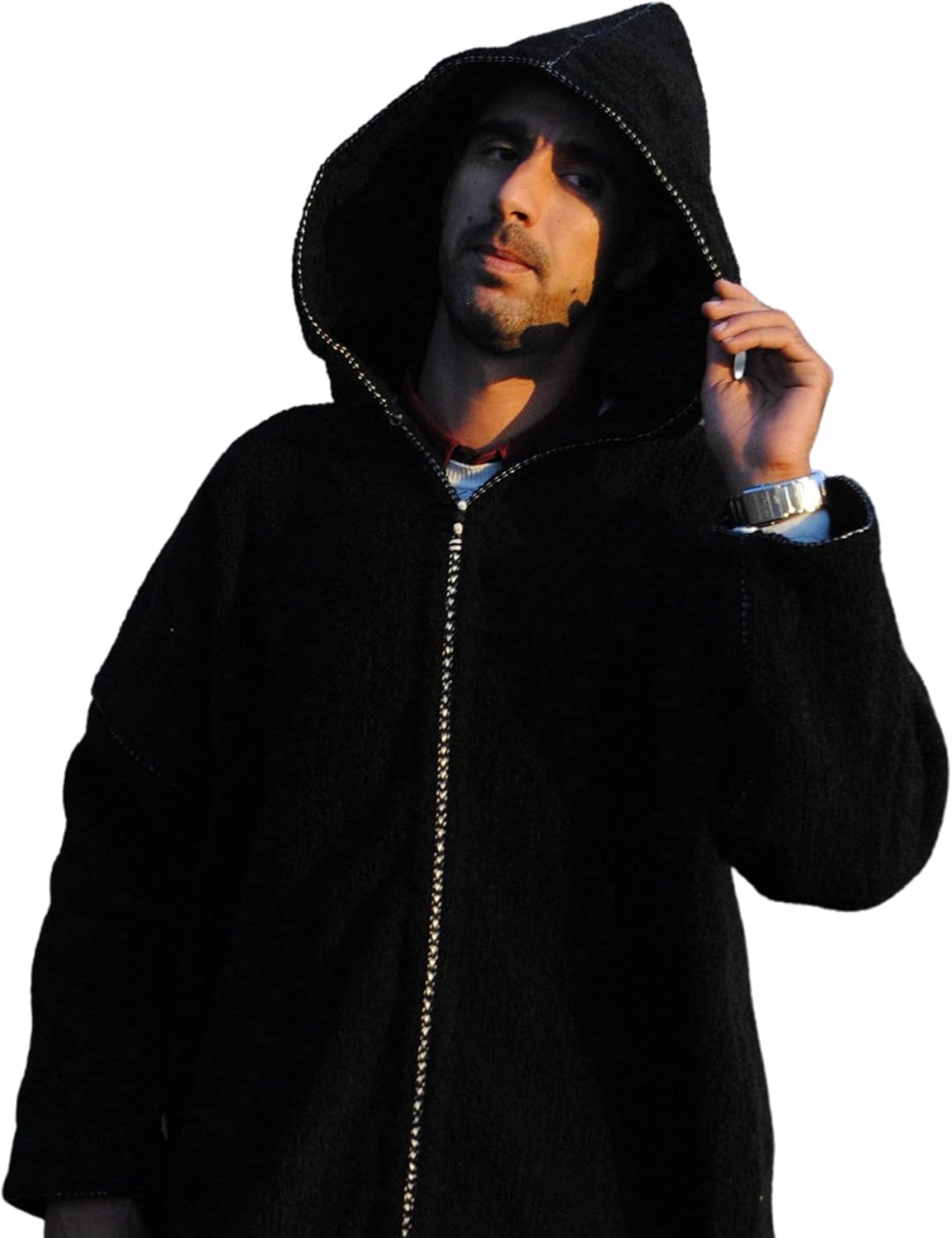 Capuche Homme Hiver Djellaba Noir Homme Handmade Striped Wool