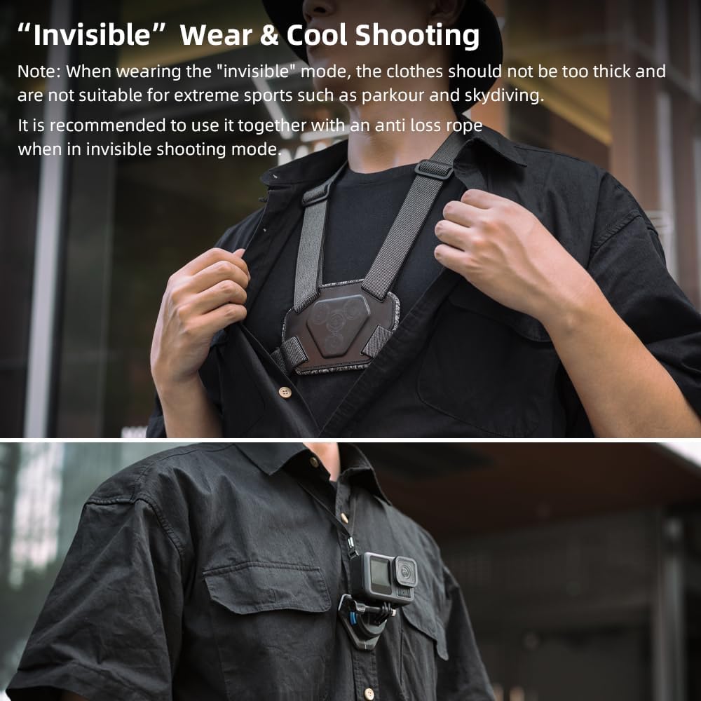 SUREWO Upgraded Magnetic Chest Mount Harness Strap Body Mount Chesty Compatible with Go Pro Hero 13/12/11/10/9/8/7 Black,DJI Osmo Action 5 Pro/4/3/2,AKASO and More - More Comfortable and Skin Friendly