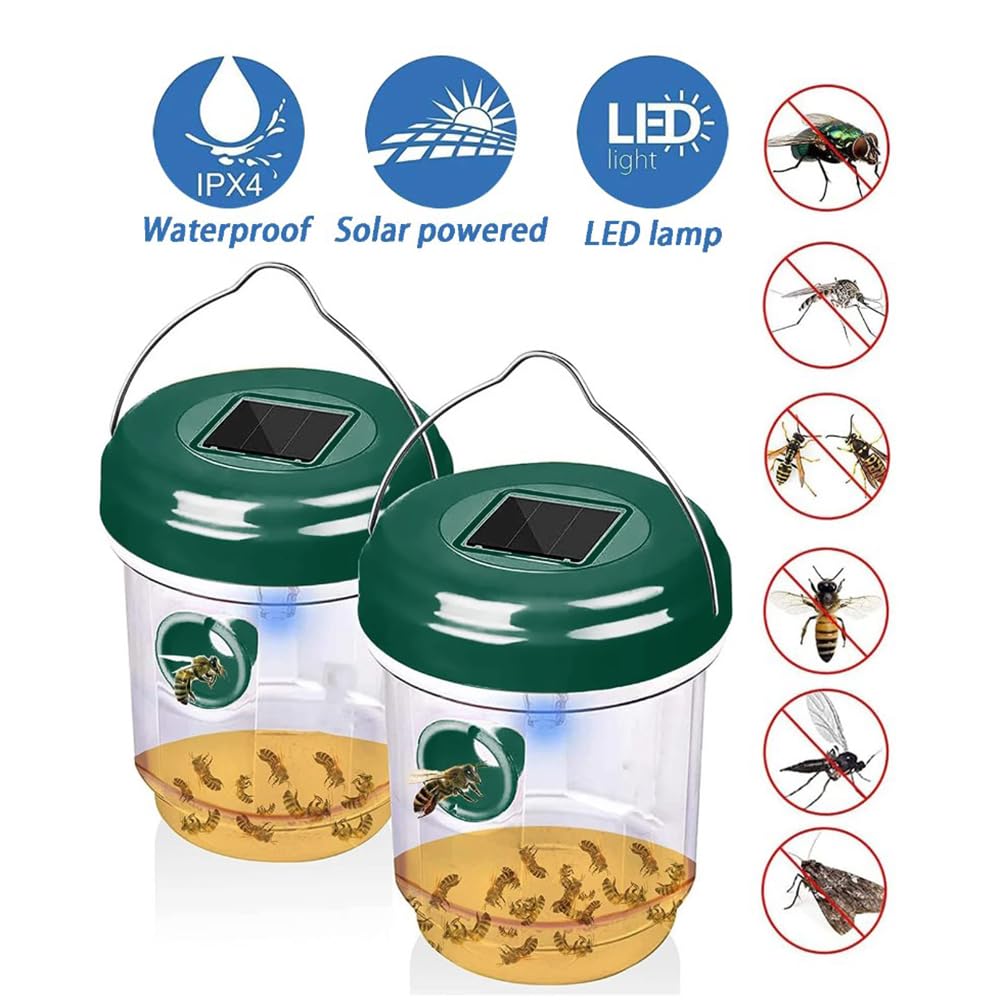 Piège à guêpes solaire d'extérieur avec lumière LED – Efficace pour le jardin et la terrasse – Idéal pour l'intérieur et l'extérieur