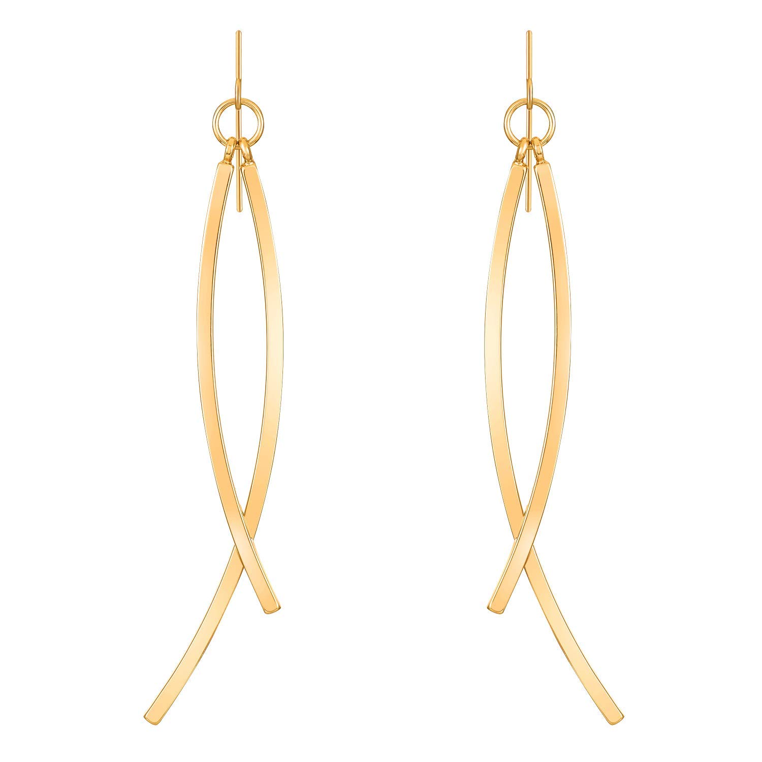 Angela Dot Double Curved Bar Stick Linear Dangle Fishhook Earrings for EASTER EARLY, Lightweight, Simple, Trendy, Fashion Forward Design