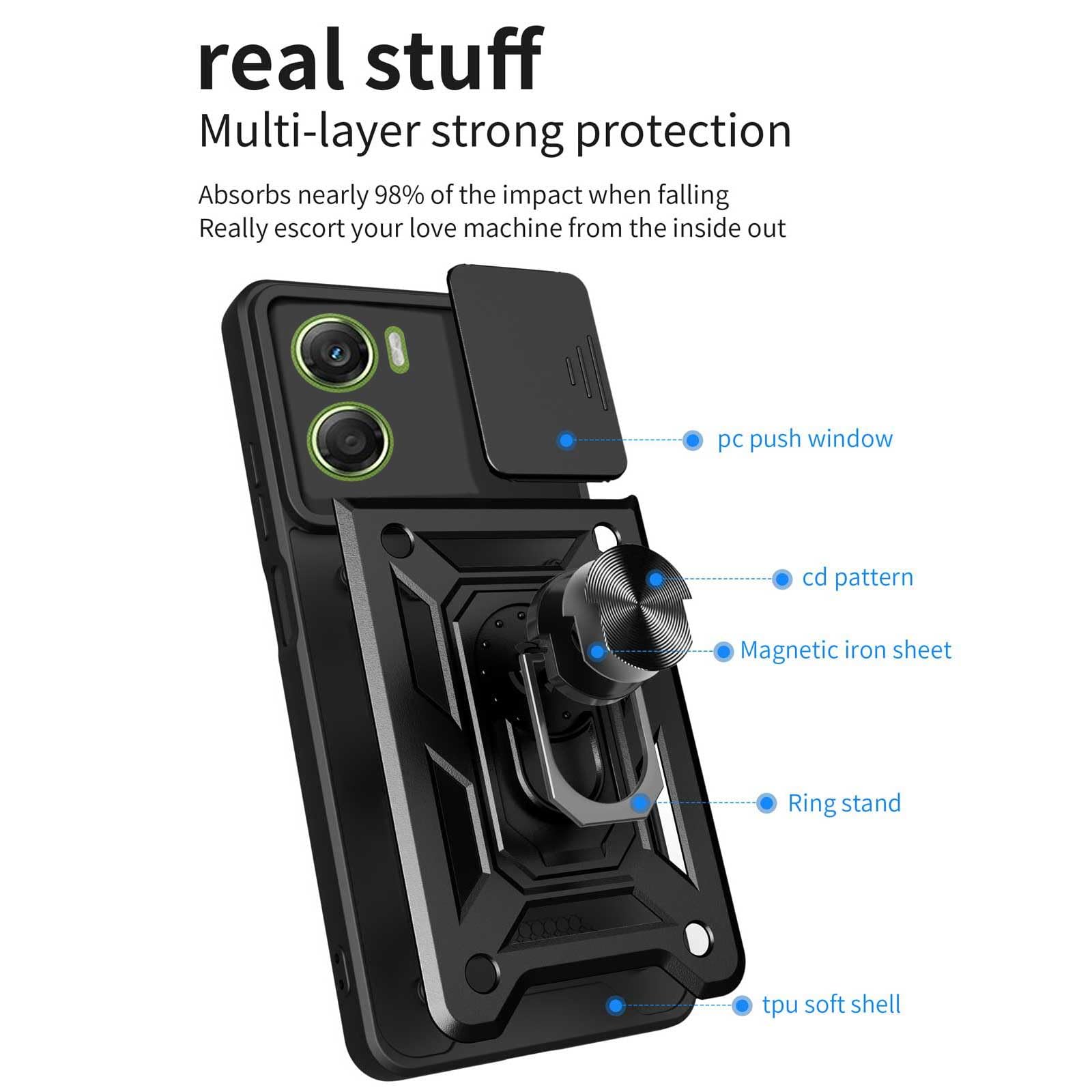 Cover Compatibile con Motorola Moto G06 4G (6.88") Hard PC e Silicone TPU Custodia con Supporto Girevole a 360° Protezione Case Blu