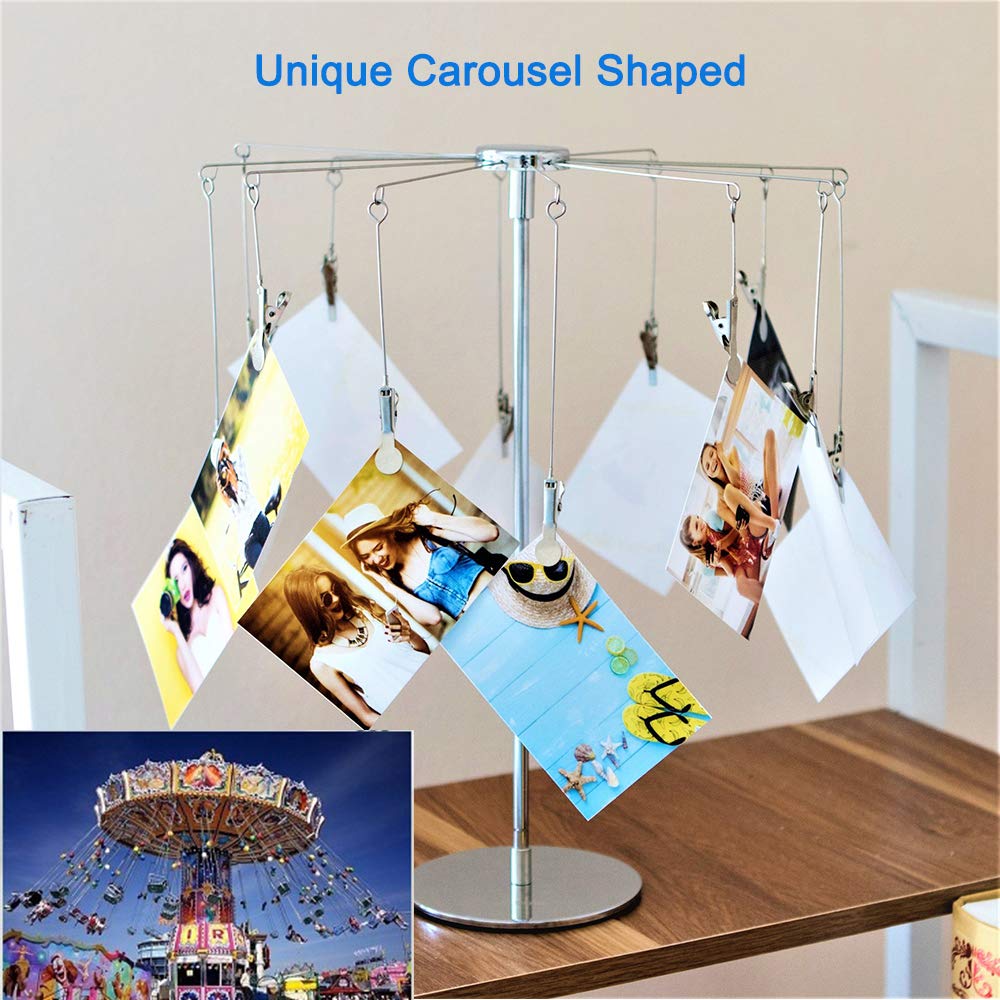 Desktop Fotohalter mit Clips Postkarte Geschenk Karte Bild Display Ständer Dekor Foto Baum für Tisch Karussell Romantisches Design plattiertem Draht und 12 Metall