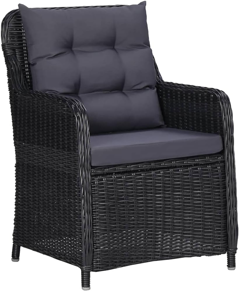 Patio Chairs 2 pcs with Cushions,Comfy Padded Chairs,Conference Chair,Club Sofa Chair,Outdoor Dining Chairs,Used in Bistro, Patio, Sunroom or Dining Room,Tearoom, Poly Rattan Black
