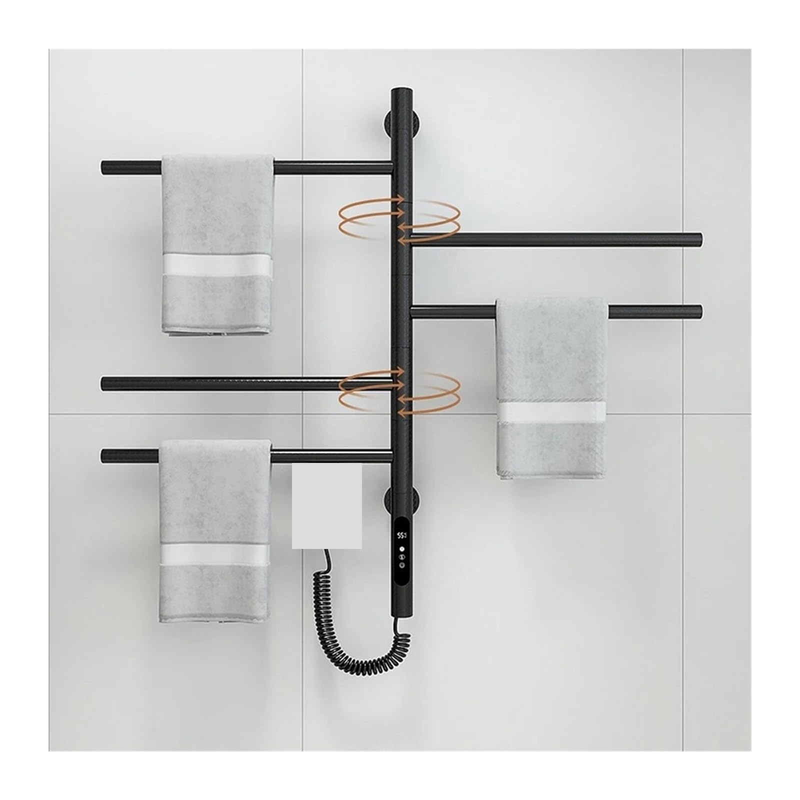 Portasciugamani riscaldato elettrico a parete Scaldasalviette girevole a 5 barre con timer da bagno a risparmio energetico(Black,US_220V)