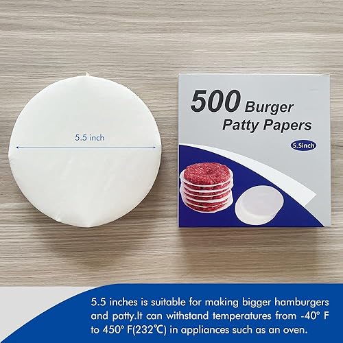 Miniatura 5 de Hamburguesa de papel redondo de 5.5 pulgadas, juego de 500 almohadillas de papel antiadherente para hamburguesa para prensa de hojas de pergamino