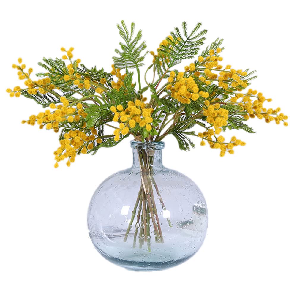 12PCS Artificial Acacia Flowers Plants 15 Inch Yellow Mimosa Plush Cherry Wild Pansy Bushes Silk Plastic Faux Fake Plants Stem Indoor Outdoor Home Garden Wedding Decoration