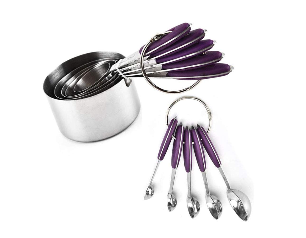 Juego de tazas y cucharas medidoras con mango de silicona, juego de 10 que incluye 5 tazas medidoras de acero inoxidable y 5 cucharas medidoras. Medición de cocción ampliamente utilizada como