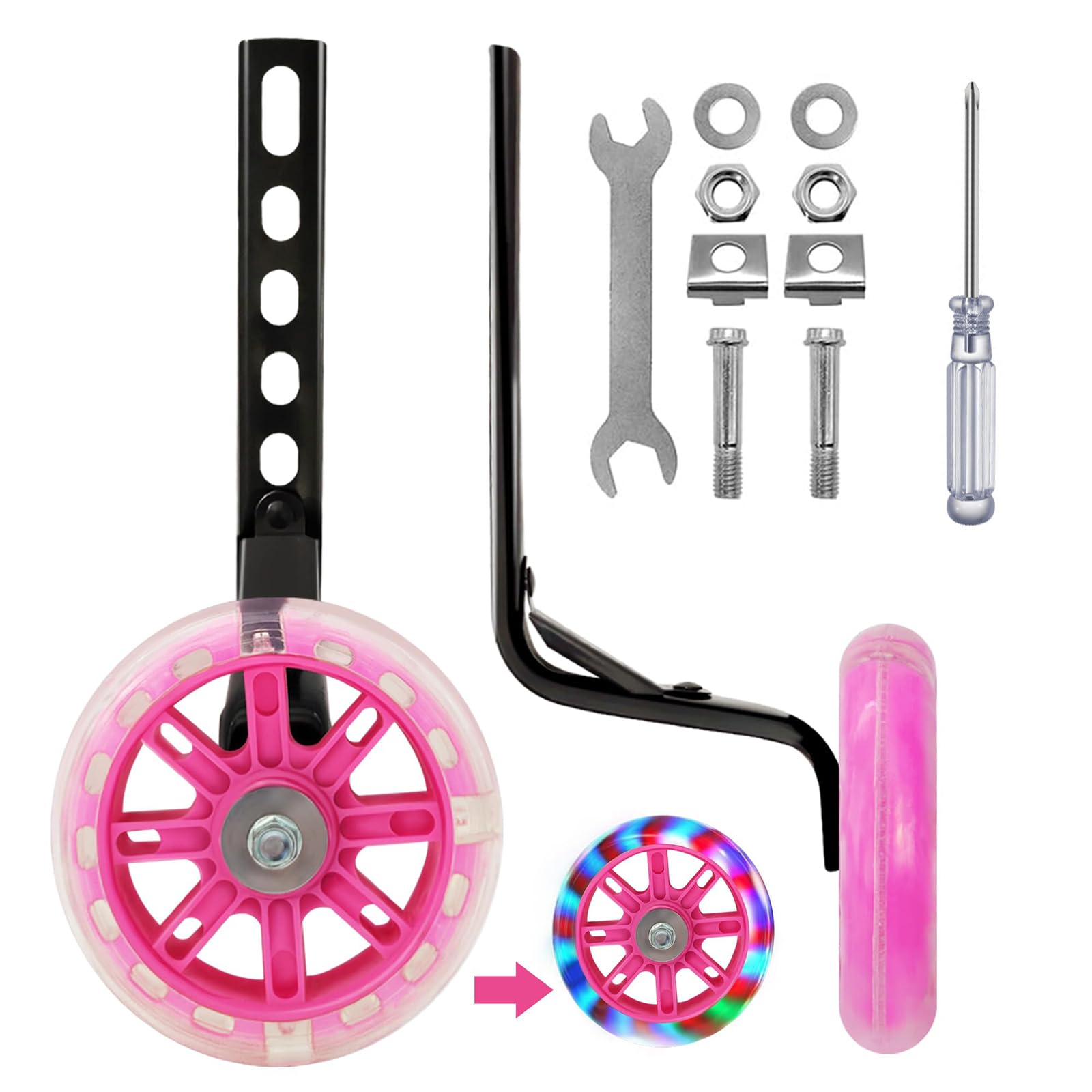 Kids Bike Stabilisers Mounted Kit, 1 Pair Pink Bicycle Mute