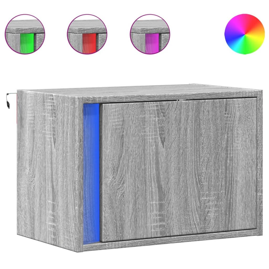 Wandmontage Nachttisch mit RGB LED Beleuchtung und USB Anschluss - Holzwerkstoff Nachttisch mit Schublade, Platzsparendes Schlafzimmer Möbel für Wohnraum