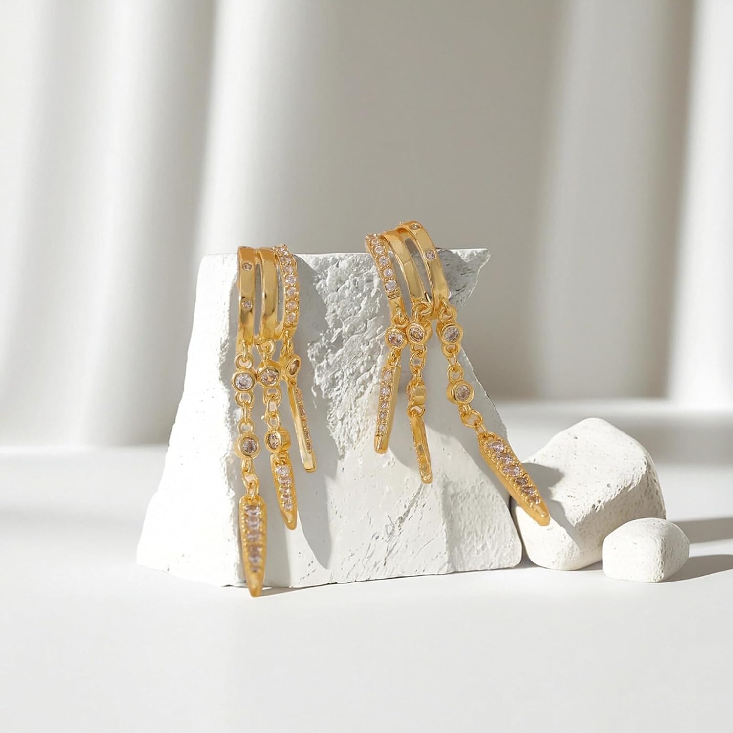 Gold Chain Huggie Earrings for Women Cute Triple Hoop Stud Earrings Dainty Small Statement Dangle Drop Earrings Trendy Gold Chain Jewelry - Image 5