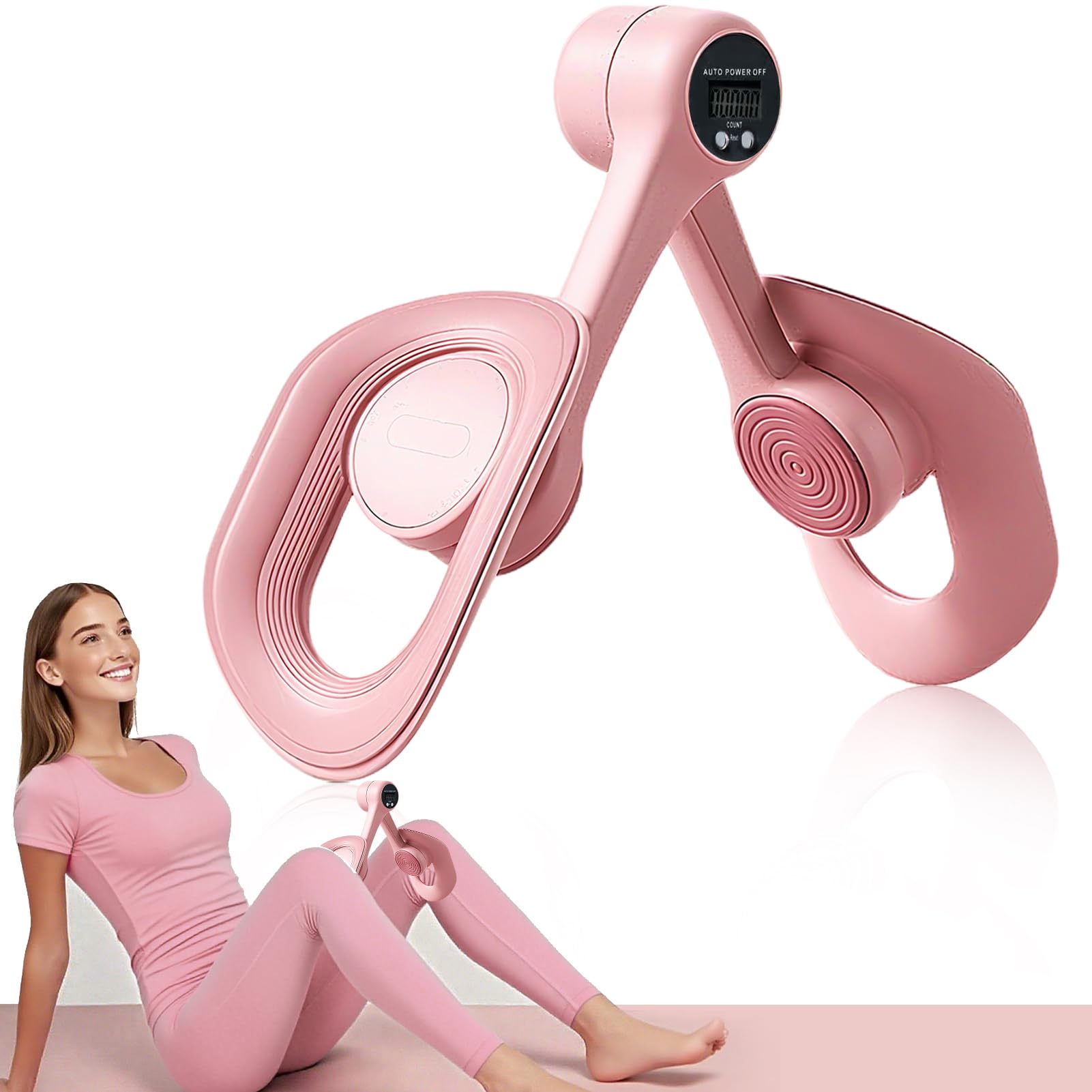Inner Thigh Exerciser Pro 2025 – Auto-Rep Tracking, Custom Resistance, LED Pelvic Trainer, 360° Leg &amp; Glute Toner for Women (Pink)