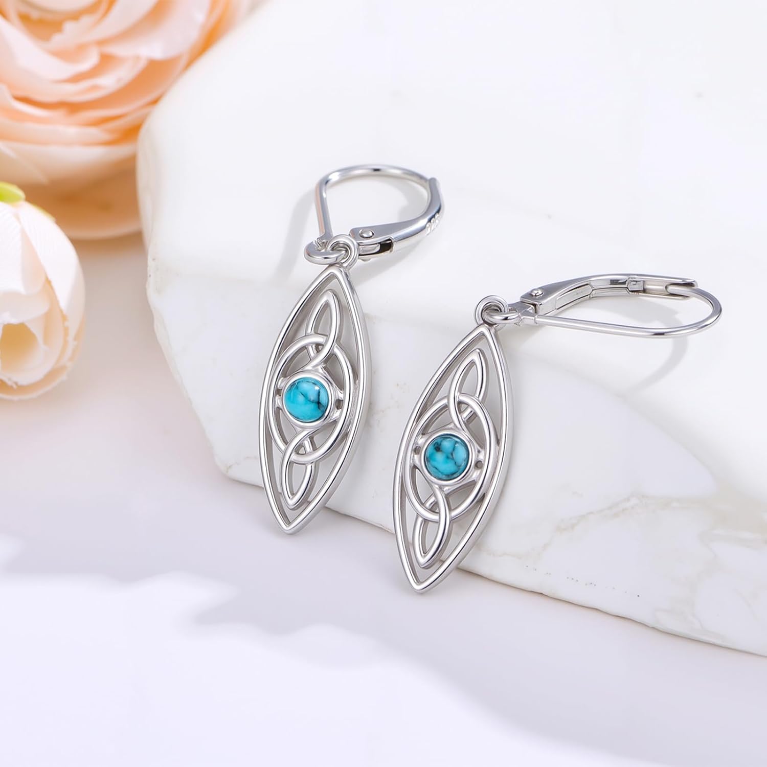 Celtic Knot Earrings for Women 925 Sterling Silver Celtic Dangle Drop Leverback Earrings Hypoallergenic Irish Jewelry St Patrick's Valentines Day Gifts for Girlfriend - Image 3