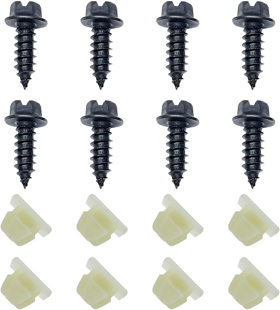 License Plate Screw Kit, Stainless Steel Self Tapping Bolts Nylon Screw Inserts for Securing License Plate Frame or Cover on Cars, Rust-Proof Nylon Screw Retainer Fasteners (Black-4Sets)