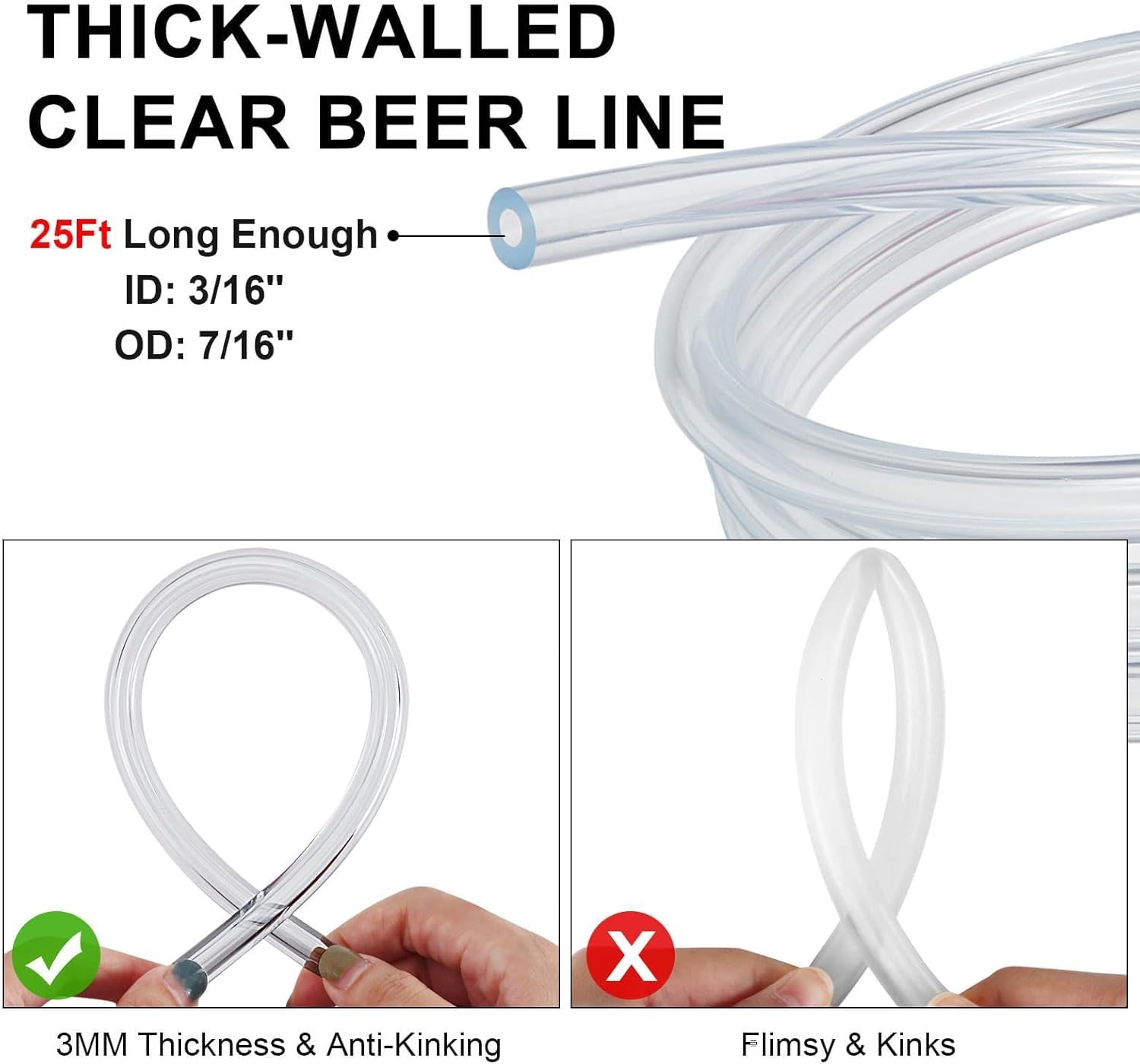 25 Feet - Hgkeke Kegerator Beer Line 3/16 Beer Line Vinyl Tubing Keg Line
