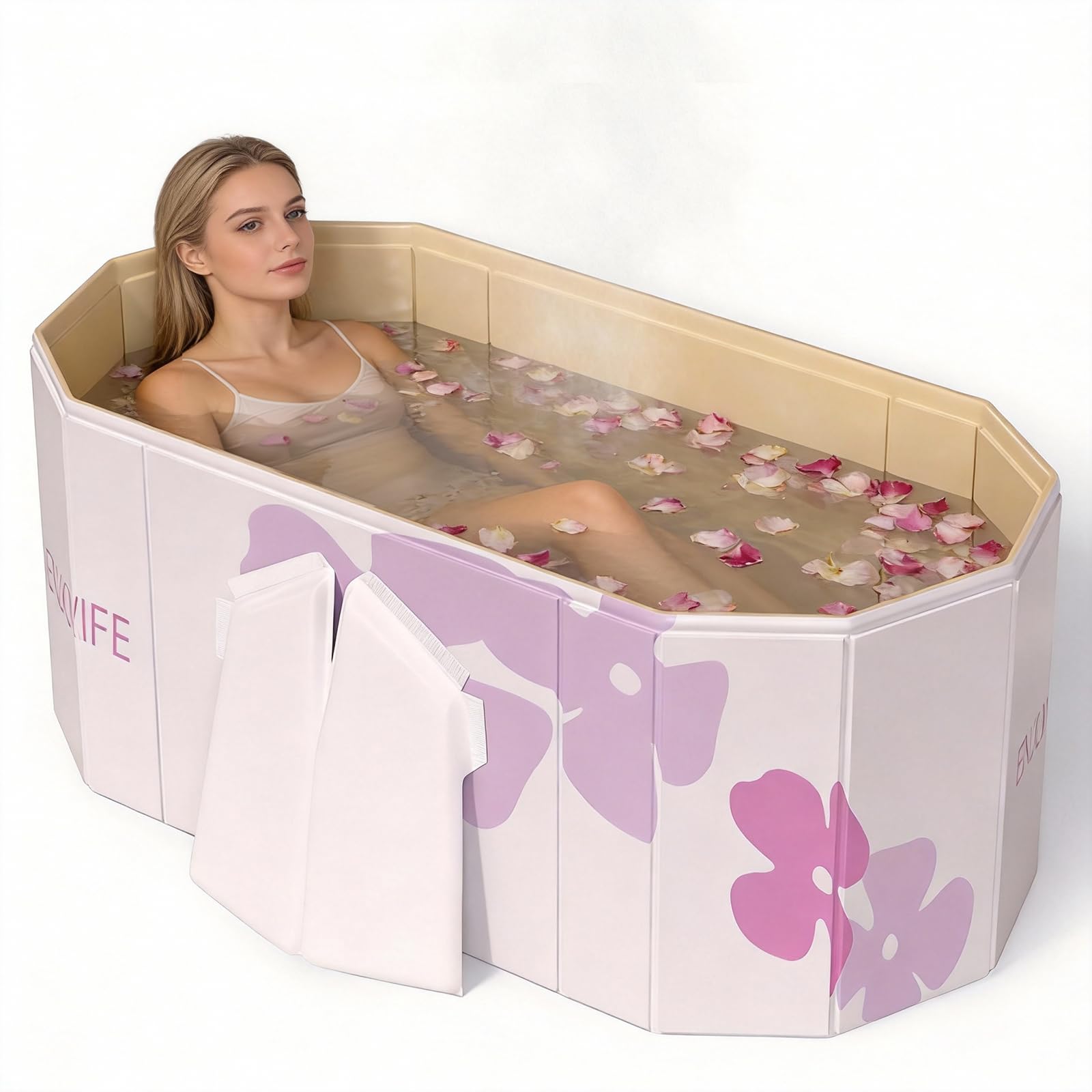 Vasca da bagno pieghevole per adulti – Vasca da bagno indipendente portatile, ideale per SPA a casa, all'aperto e per la famiglia 120 x 52 x 45 cm (bianco)