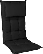 High-Backed Garden Chair Cushions, Set of 2, Extra Thick 8 cm, with Head Cushion, Oeko-Tex, UV-Resistant, Black, Made in EU, Outdoor Cushions for Garden Chairs
