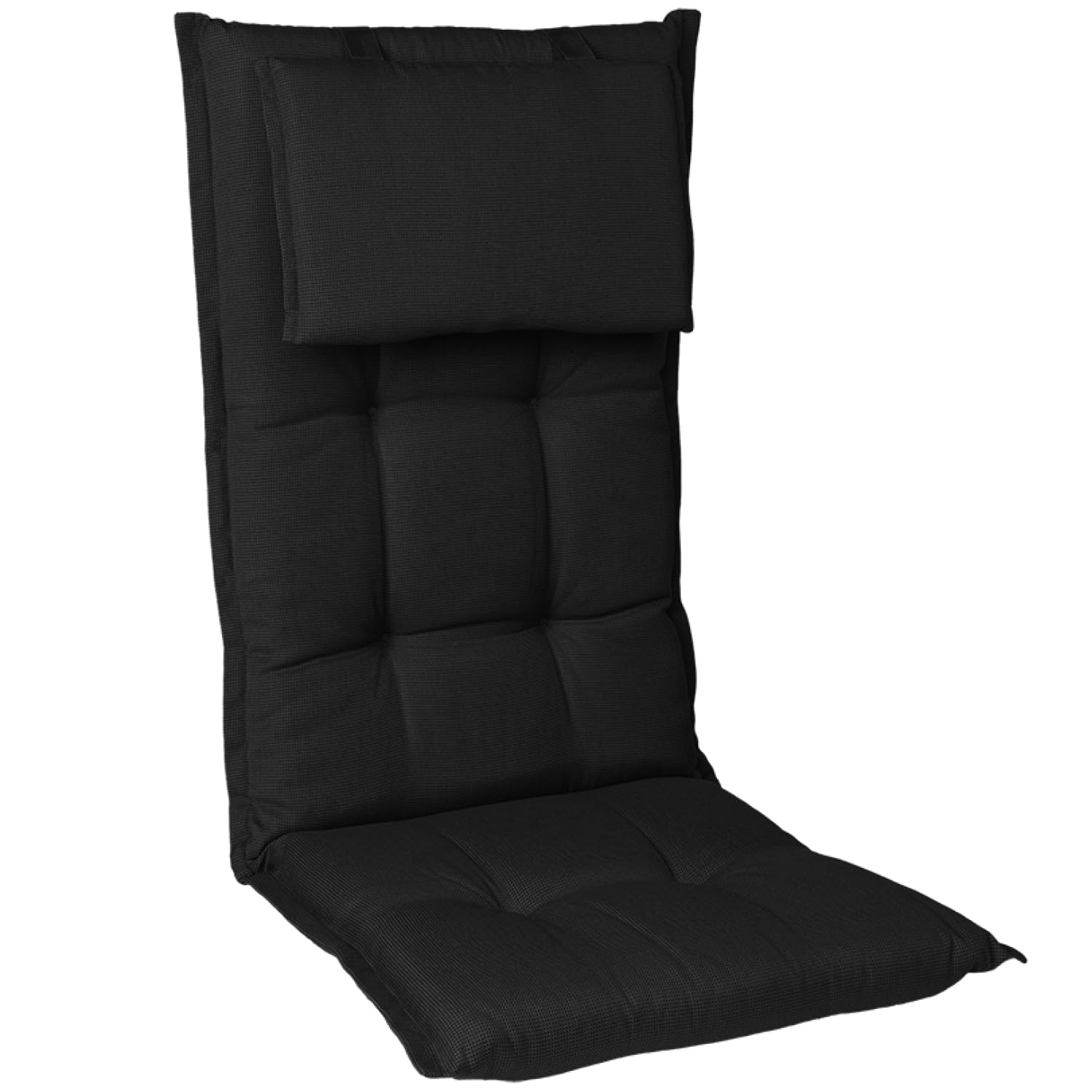 Homeoutfit24 Gartenstuhlauflagen Hochlehner – 8er Set – Extra Dick 8 cm – Mit Kopfpolster – Oeko-TEX – UV-beständig – Schwarz – Made in EU – Outdoor Auflagen für Gartenstühle