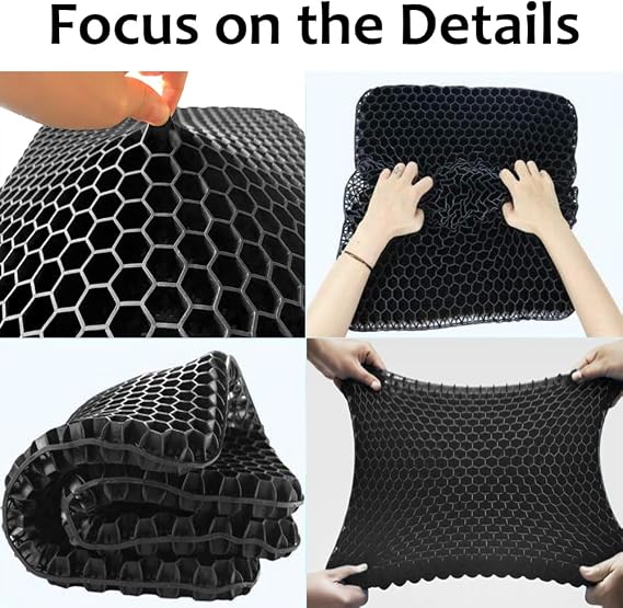 Gel Seat Cushion for Long Sitting, Large Cooling Gel Cushion Breathable Honeycomb Chair Pads with Non-Slip Cover for Home Office Chair Car Seat Wheelchair - Pressure Relief Cushion Absorbs Body Points
