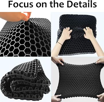 Gel Seat Cushion for Long Sitting, Large Cooling Gel Cushion Breathable Honeycomb Chair Pads with Non-Slip Cover for Home Office Chair Car Seat Wheelchair - Pressure Relief Cushion Absorbs Body Points