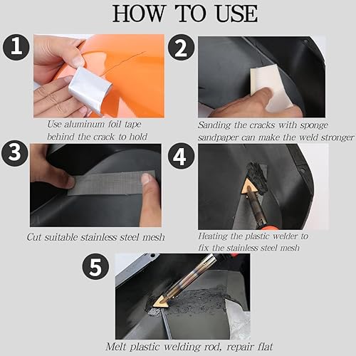 Miniatura 6 de Soldador de plástico - Kit de soldadura de plástico de 110 V-100 W con 100 varillas de plástico, 3 puntas, 3 mallas de alambre, 2 papel de lija, 1