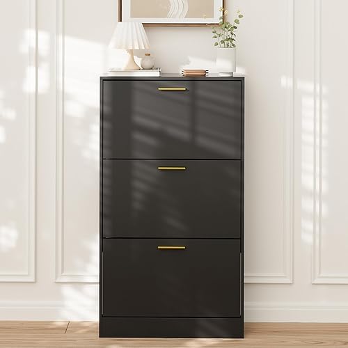 Miniatura 3 de LYNSOM Armario de zapatos, organizador de zapatos con 3 cajones abatibles, moderno almacenamiento de zapatos de entrada con pantalla superior,