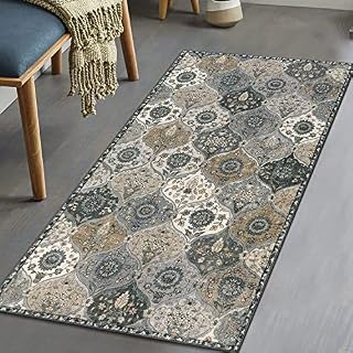KIMODE Moroccan Trellis Rug Indoor Small Doormat,60 x 90cm Cream Washable Short Pile Bathroom Area Rugs,Soft Non Slip Geometric Floor Mat Carpet for Inside Bedroom Kitchen Entrance