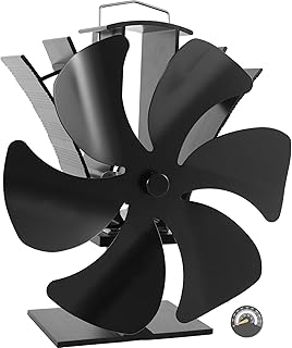 Ventilateur de poêle à 6 pales sans électricité - Ventilateur de cheminée alimenté par la chaleur avec thermomètre - Fonctionnement silencieux - Compatible avec poêle à bois, cheminée et poêle à