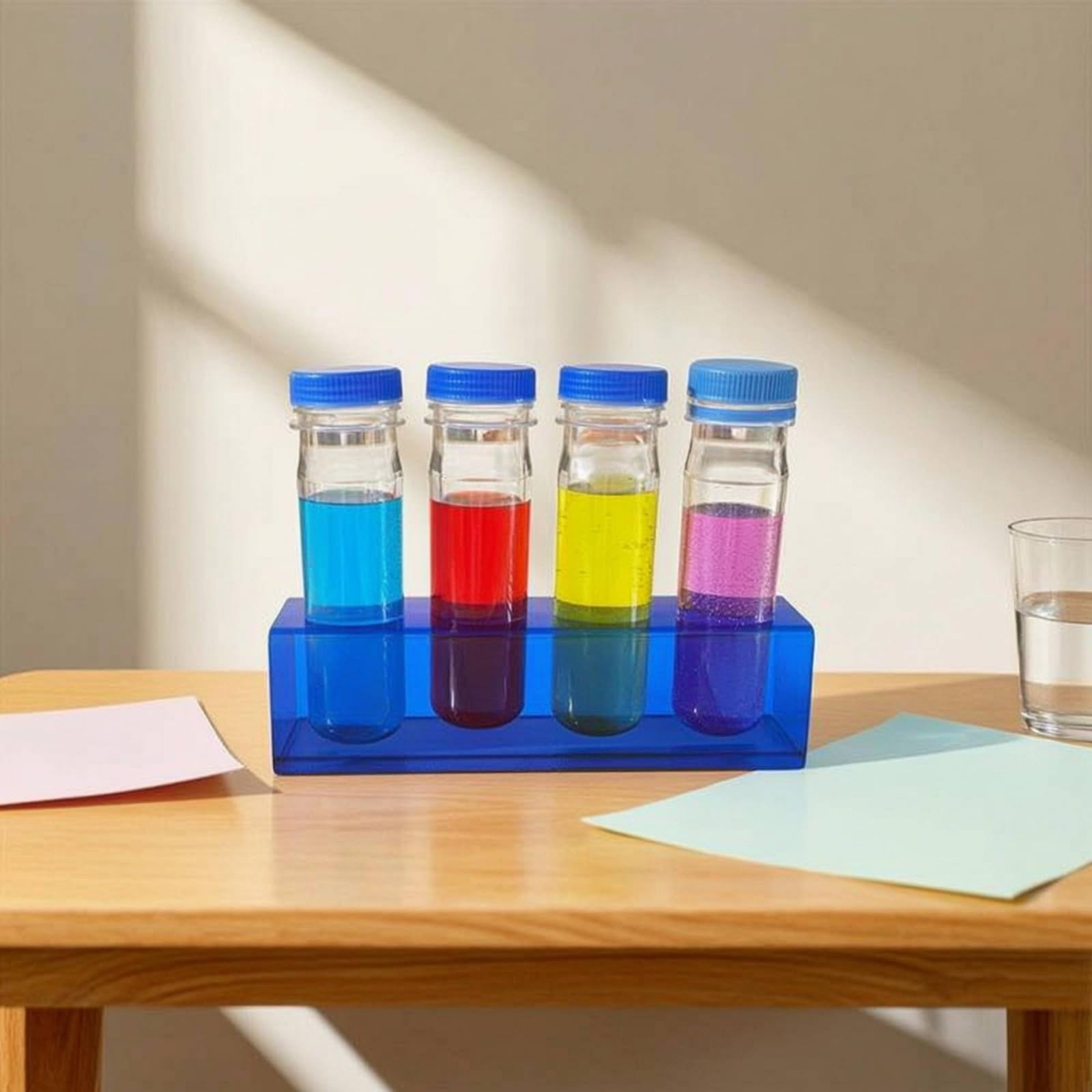 Gradilla Acrílico con Tubos Azul Gradilla con Tubos Ensayo Ahorra Espacio Soporte para Niños, Aula, Laboratorio