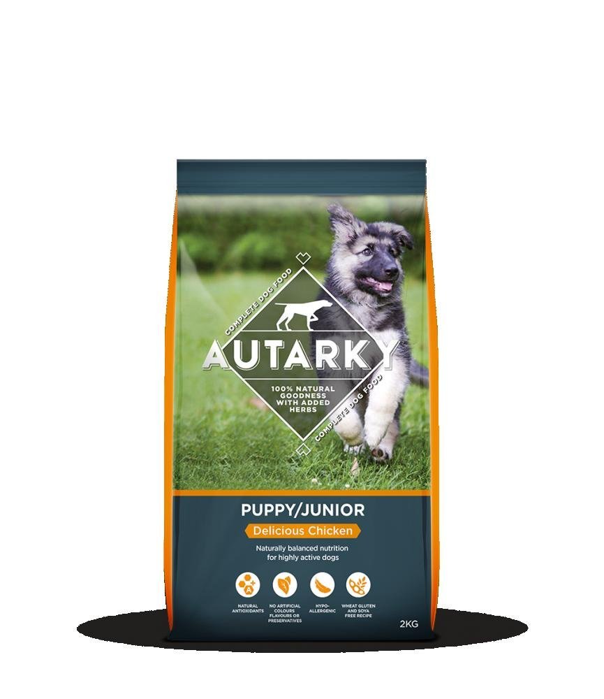 Autarky Puppy and Junior Delicious Chicken Dry Dog Food 2kg - Complete Wheat Gluten Free Puppy Food with Natural Ingredients for Growth and Development