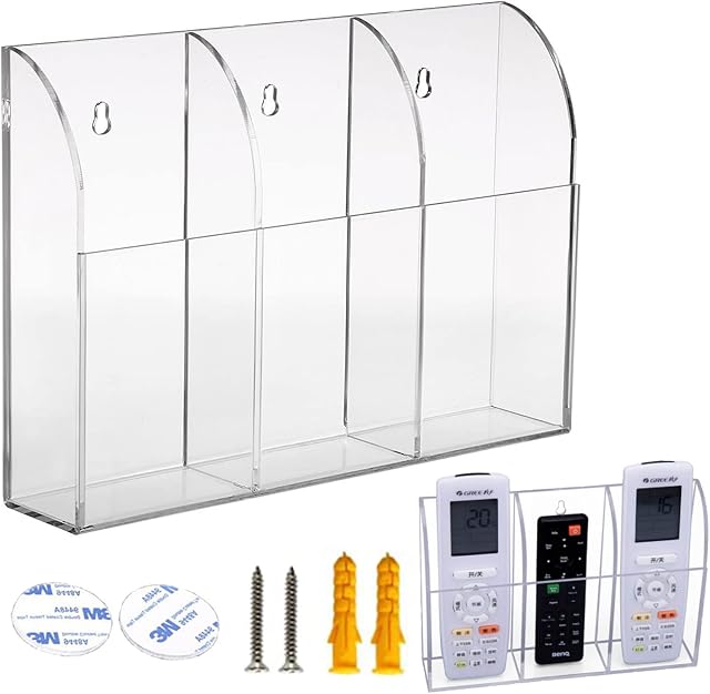 Acrylic Remote Control Organiser, Transparent Acrylic Remote Control Portable Storage Organiser, Remote Control Wall Holder Storage Box