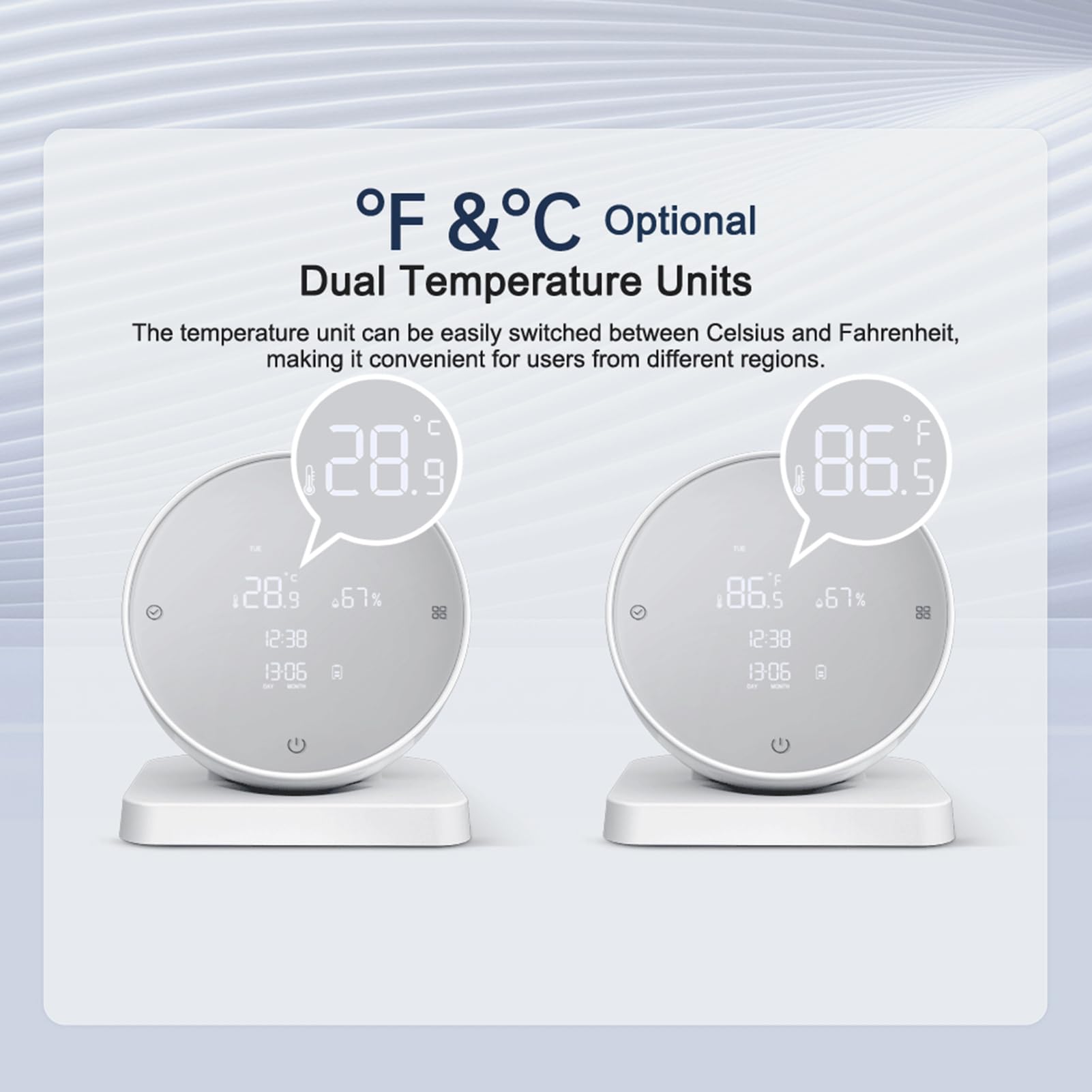 Aoresac Higrotermógrafo Doméstico, Detector de Temperatura y Humedad Recargable por USB, Pantalla LCD, Conexión Bluetooth, Funciona con Batería y Base de Recarga