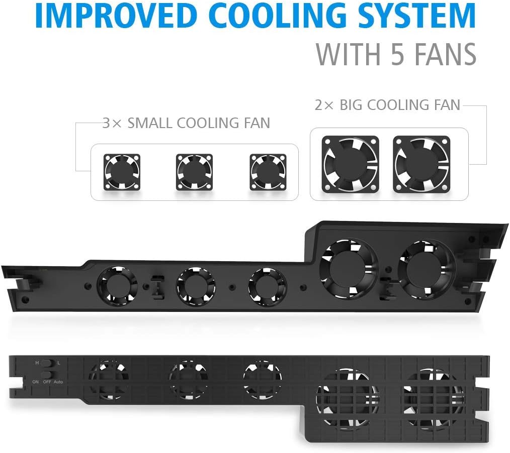 PS4 Pro Cooler , USB External 5-Fan Super Turbo Temperature Cooling Fan with USB Cable Black for comfortable with Sony Playstation 4 Pro Gaming Console（black）
