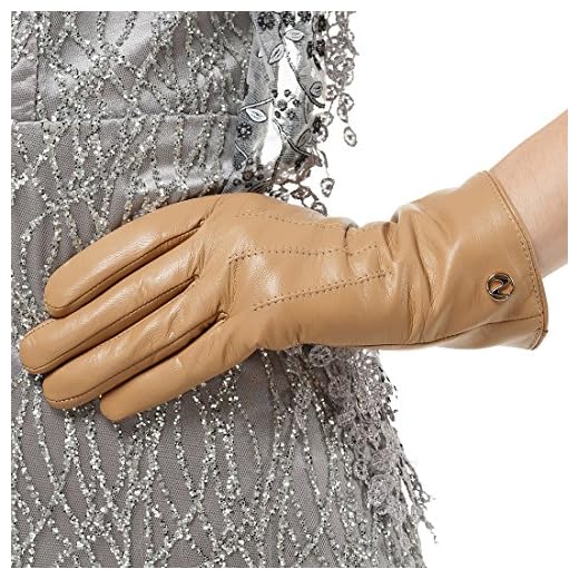 Nappaglo Women's Classic Leather Gloves Italian Lambskin Winter Warm Pure Cashmere Lining Driving Gloves (Touchscreen or Non-Touchscreen) (M (Palm Girth:7"-7.5"), Camel (Non-Touchscreen))