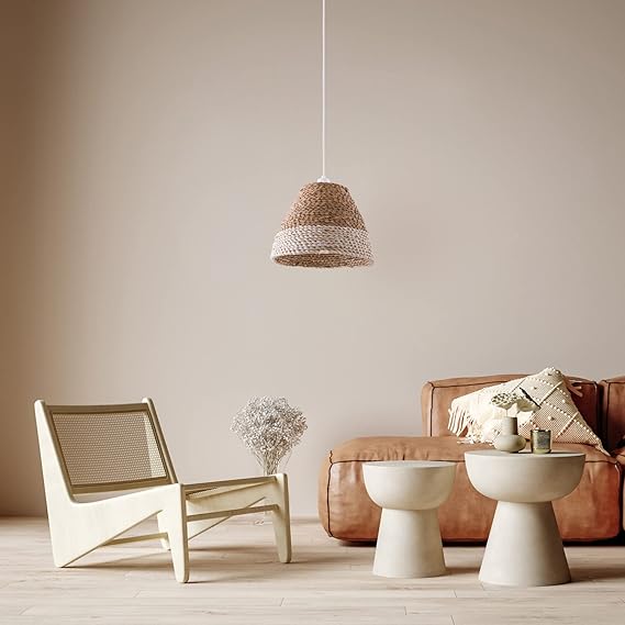 Paco Home Paco Home Pendelverlichting Eettafellamp Eetkamer Hanglamp Mand Uitstraling 1,5m Textielkabel E27 Rustiek Boho, Kleur:Beige (Ø25 cm), Lamptype__Kleur:Hanglamp - Wit photo 2