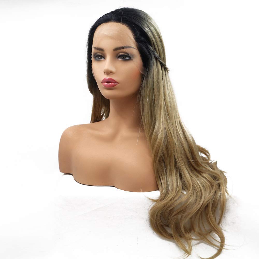 Perruque de cheveux longs et bouclés noirs en fibre chimique