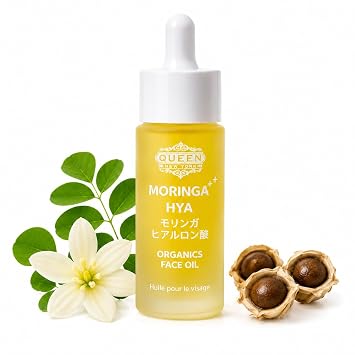 QUEEN MORINGA HYA Organic Moringa Oil with Hyaluronic Acid for Face Hydrating & Anti-Aging Facial Oil Serum Lightweight, Fast Absorbing, Non-Comedogenic, Fragrance-Free Moisturizer - 1 fl oz