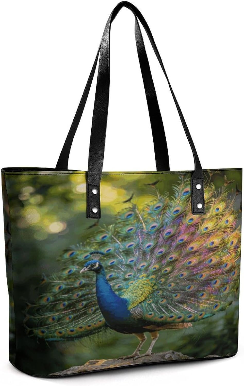 Beautiful Peacock Tote Bag with Reinforced Bottom & Handles,Gym Bag Durable And Tip-proof,Weekender Bag to Top Zipper Closure,Daily Essentials