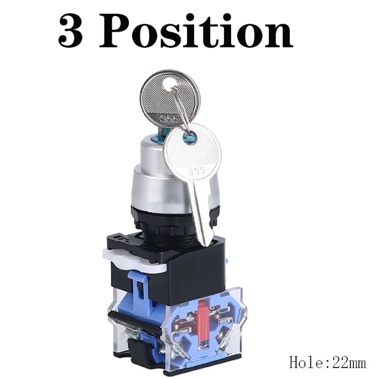 Interruptor de perilla con autobloqueo y enclavamiento LA38-11Y2/LA38-20Y3 de 22 mm con llave, 10 A/440 V, selector de 2 y 3 posiciones.(3 Positions)