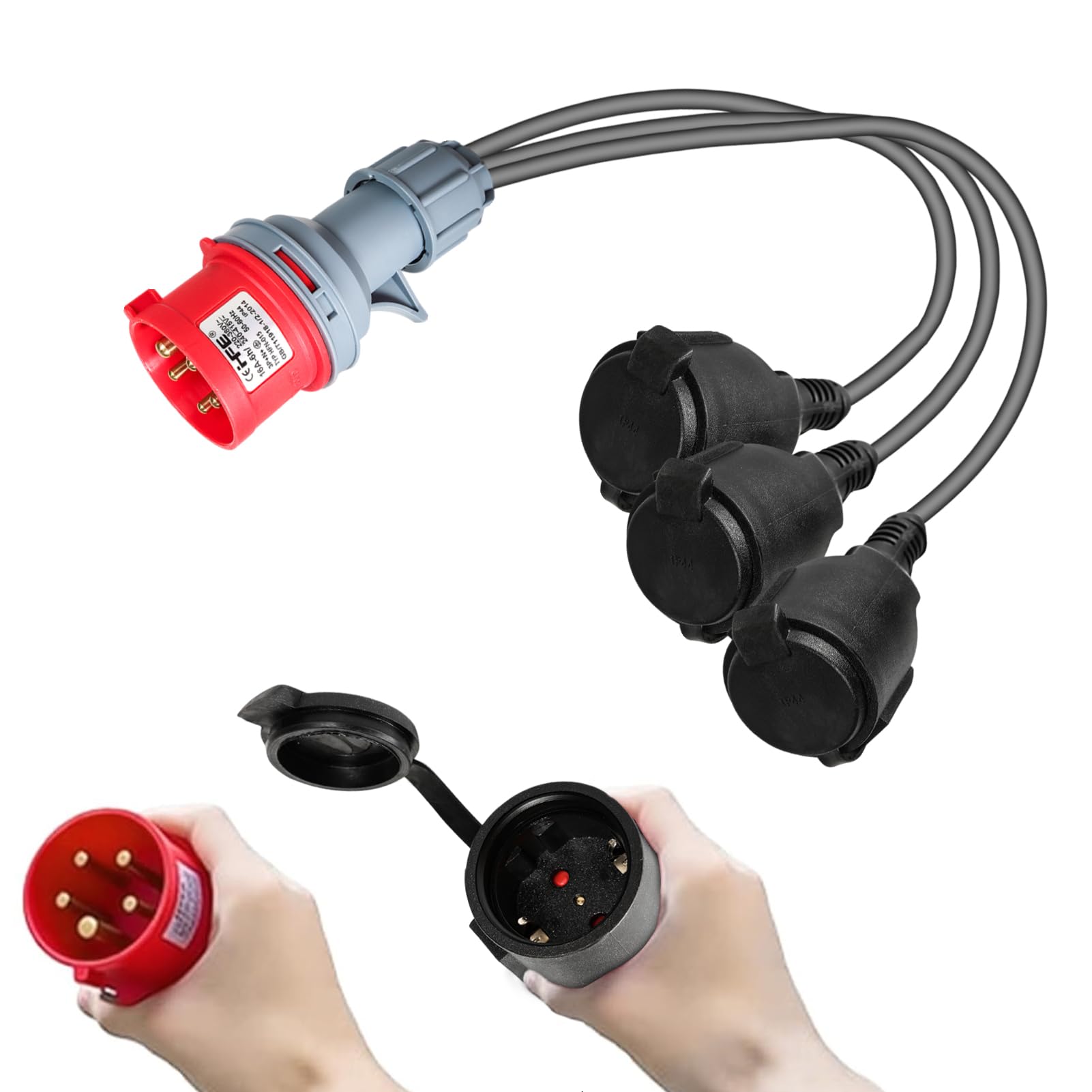 Adattatore 16A a presa 3x230V, Adattatore di alimentazione da 400V a 230V, 5 poli a 3 poli, spina 16A a 3x230V, IP44 Adattatore Industriale per Cantieri Edili, Officine, Yacht e Campeggi (Type 2)