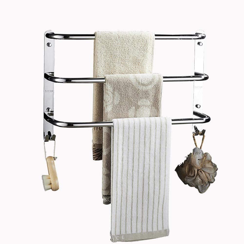 Toalleros Estante para Toallas Toalleros Montado en la Pared con Ganchos Toallero de Acero Inoxidable 304 Almacenamiento de Toallas Barra de Toallas de Baño para Baño Plata,Los 40Cm