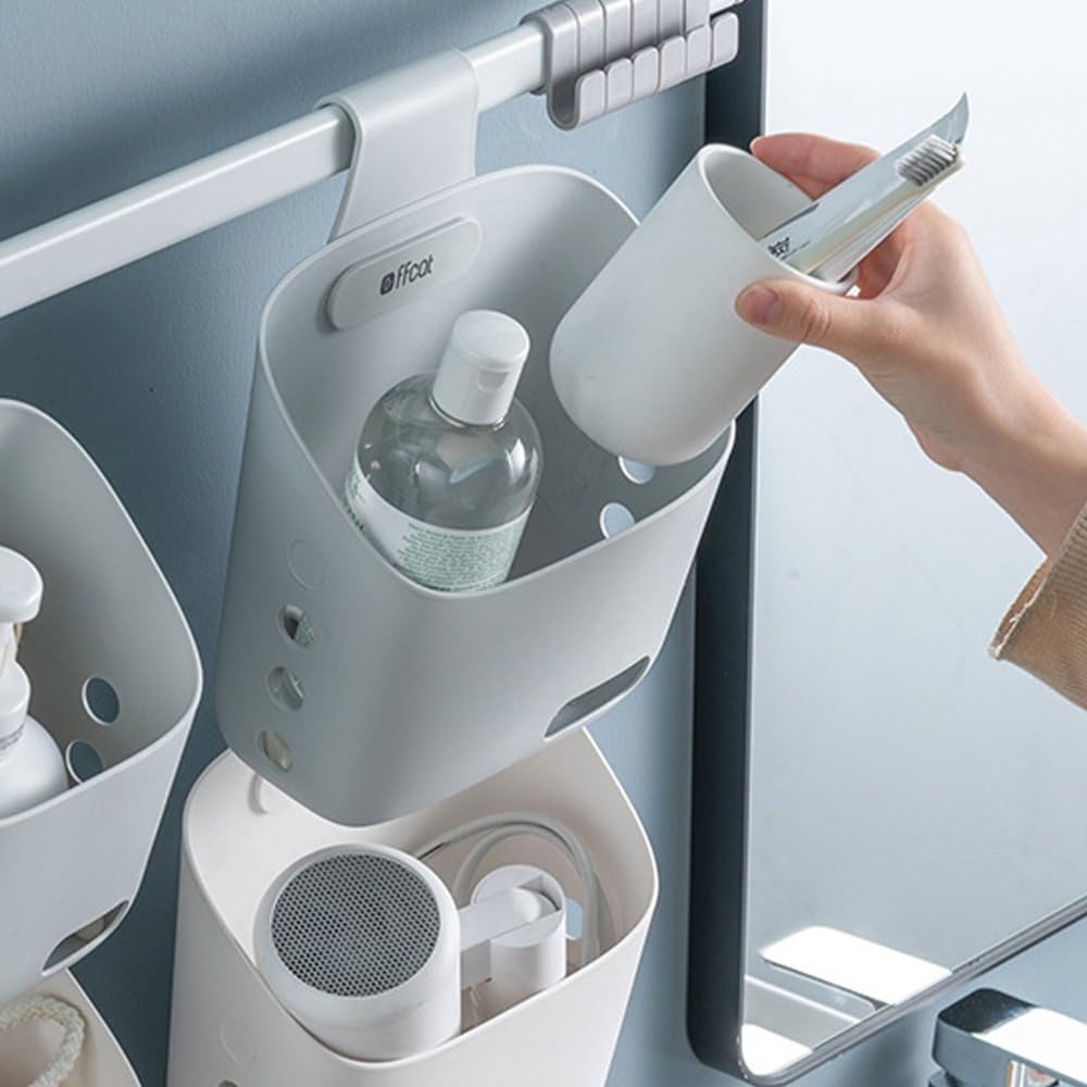 Cesto sospeso in plastica piccolo con gancio, piccolo cesto sospeso impilabile, con gancio e foro di drenaggio, vaso da fiori da appendere per il bagno
