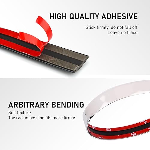 Miniatura 5 de NGHEY Pack-1 Moldura de moldura de cromo para coche, tira de sellado de ventana de cuerpo de 0.78" x 16.4 pies, tira anticolisión para parachoques,