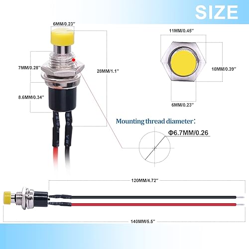 Vista 15 de Twidec /10 unids 3V-6V-12V-24V-250V Interruptor de botón momentáneo 2 pines ON/OFF SPST 0.276 in negro normal abierto 1A Mini interruptor de botón