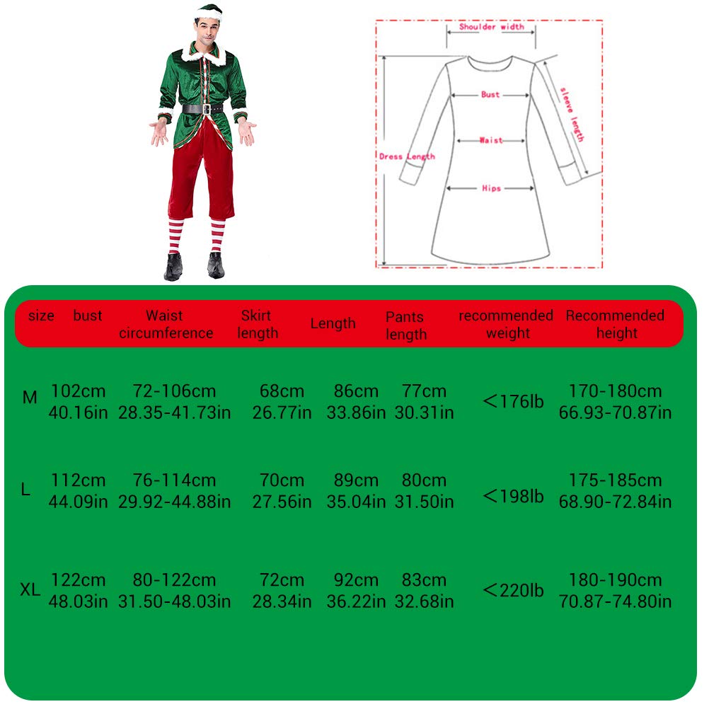 Conjunto de Disfraz de Elfo Navideño Lujoso Kit de Cosplay para Adultos de para Parejas Navidad Halloween Año Nuevo Poliéster Verde