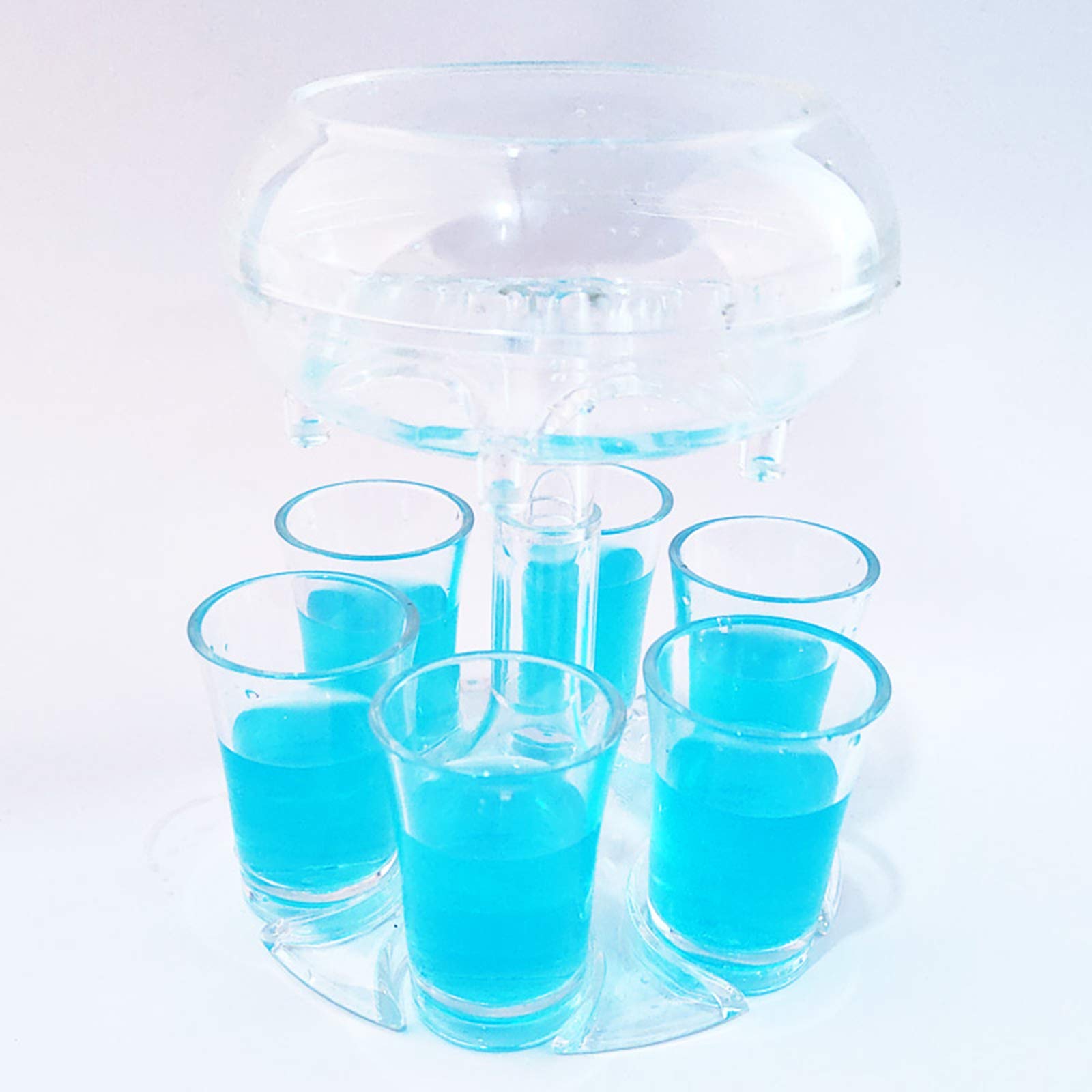 Feestdrankdispenser met 6 borrelglazen en houderset, shotglasdispenser met verlichting, acryl contactloze schenktuit voor drank, sterke drank en cocktails (met flesopener
