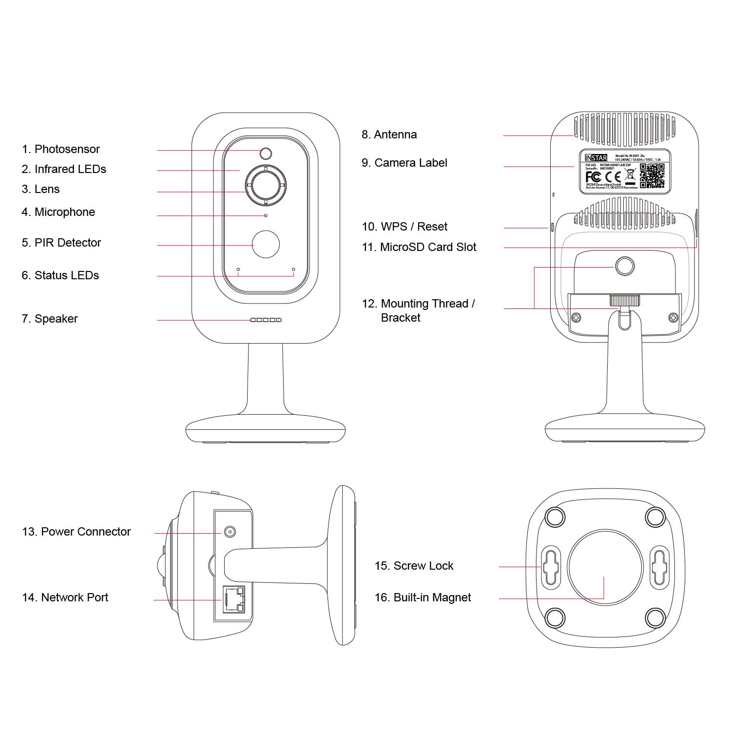 INSTAR IN-8401 2K+ Blanco - Cámara de vigilancia LAN/WLAN con IA (AI) - Cámara IP - WPA3 - WiFi de 2,4 y 5 GHz - Audio - PIR - Visión Nocturna - Leds Invisibles de 940 NM - HomeKit - MQTT
